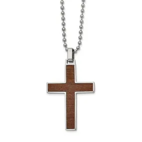 Stainless Steel Carbon Fiber & Wood Reversible Cross Necklace, 22 Inch