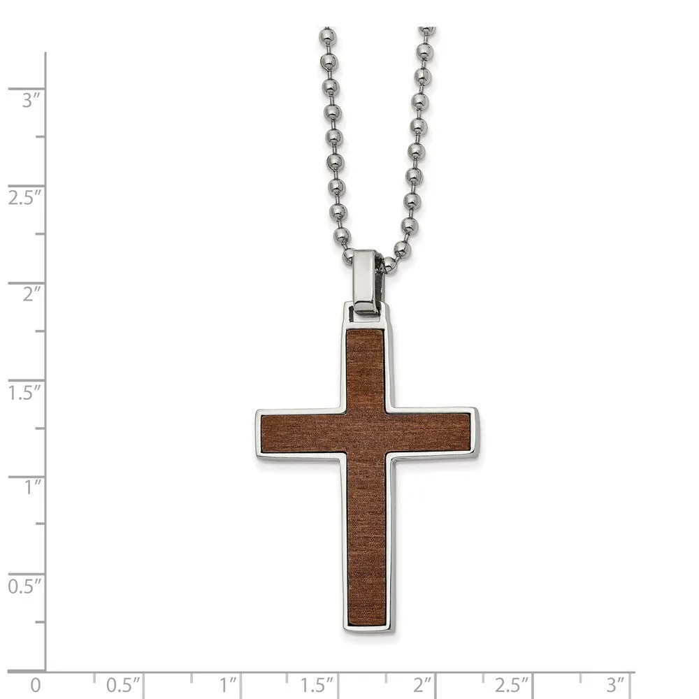 Stainless Steel Carbon Fiber & Wood Reversible Cross Necklace, 22 Inch