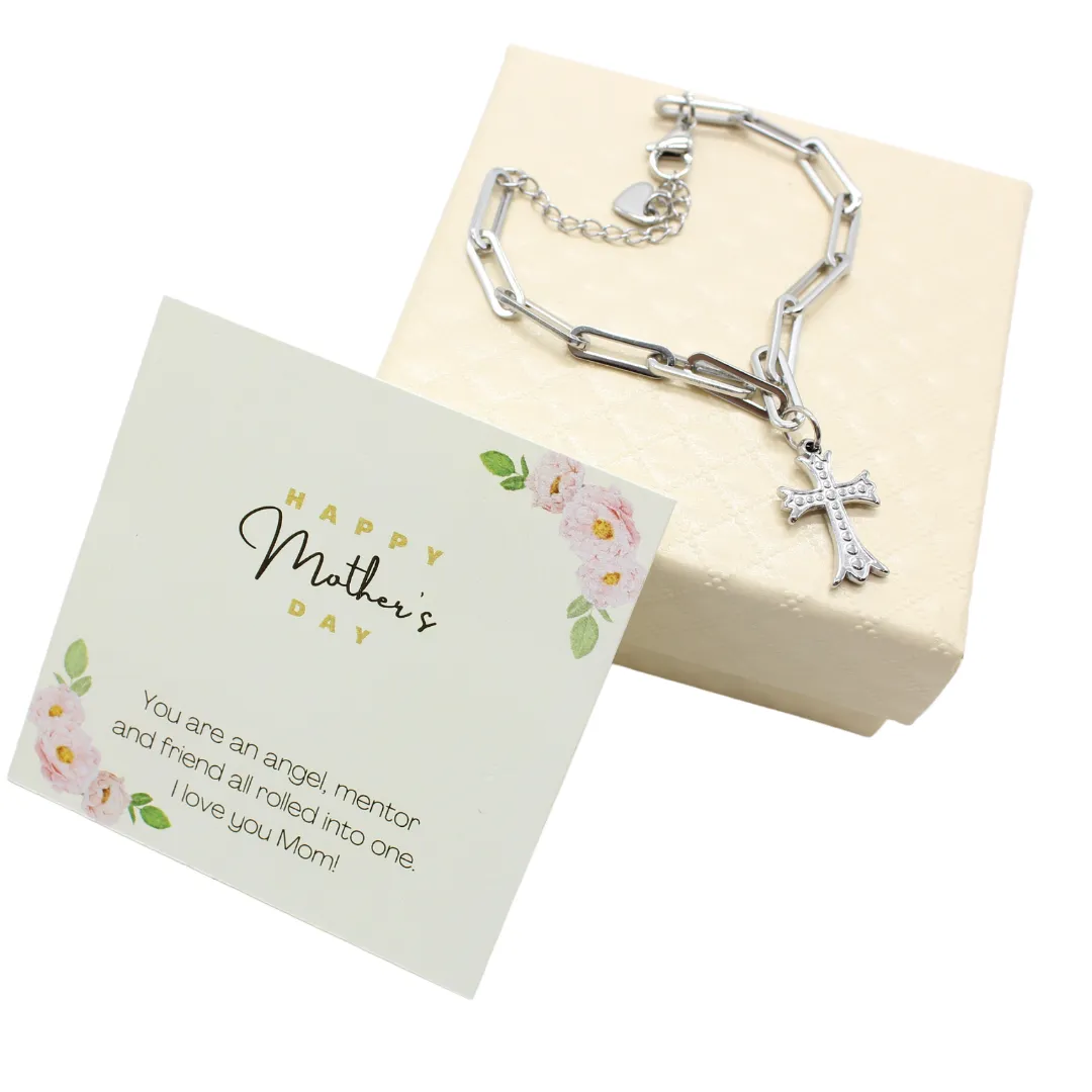 Stainless Steel Chain Link Bracelet with Cross