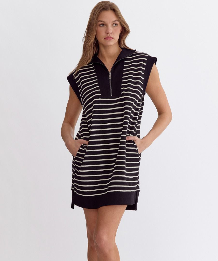 Striped Mini Dress - Black