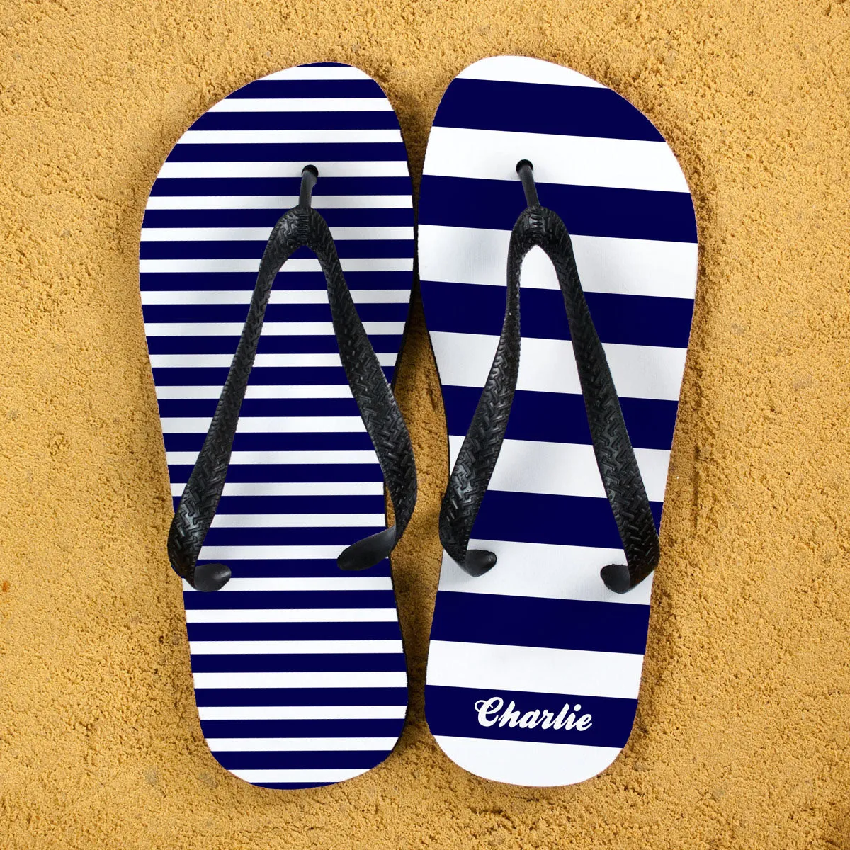 Striped Personalised Flip Flops in Blue