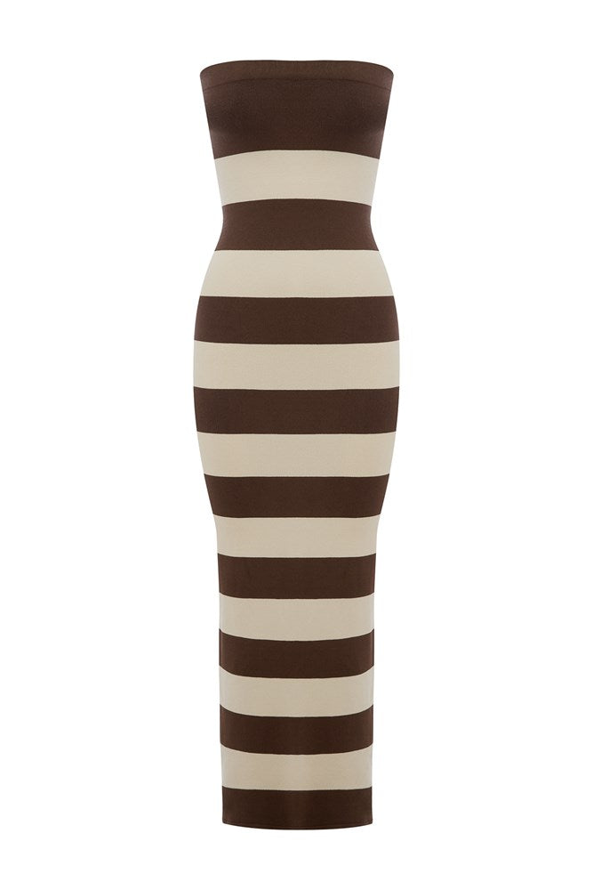 THEO STRAPLESS DRESS - CHOCOLATE STRIPE