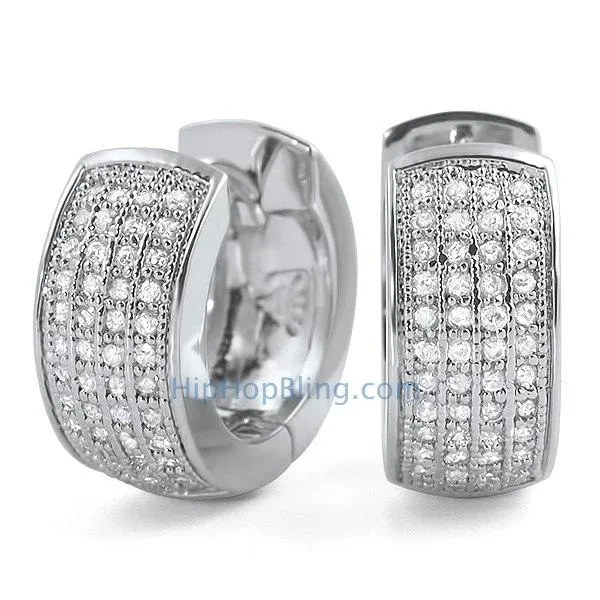 Thick 4 Row Hoops CZ Huggie Bling Earrings