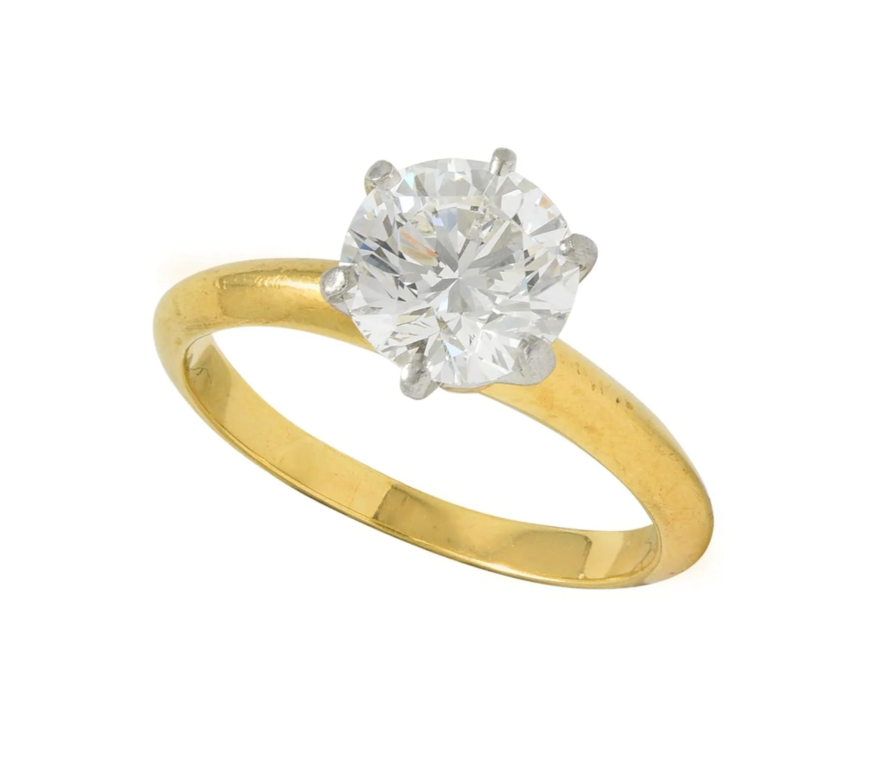 Tiffany & Co. 1.65 CTW Diamond Platinum 18 Karat Yellow Gold Solitaire Engagement Ring GIA