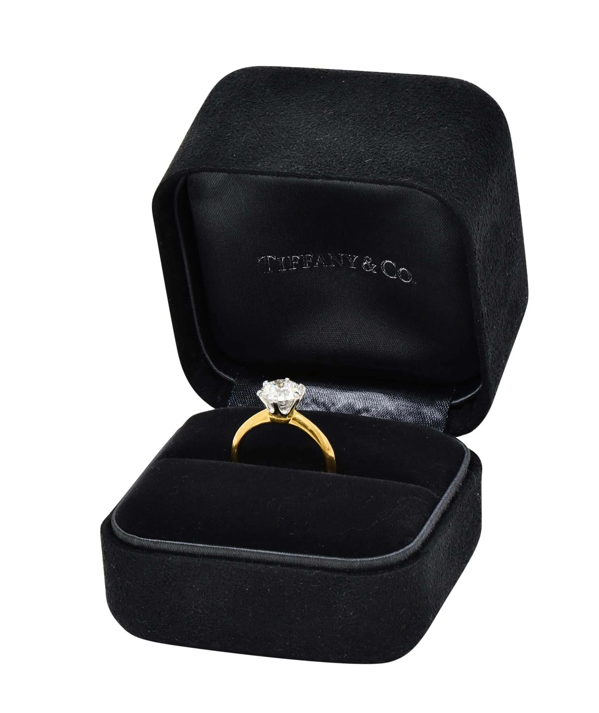 Tiffany & Co. 1.65 CTW Diamond Platinum 18 Karat Yellow Gold Solitaire Engagement Ring GIA