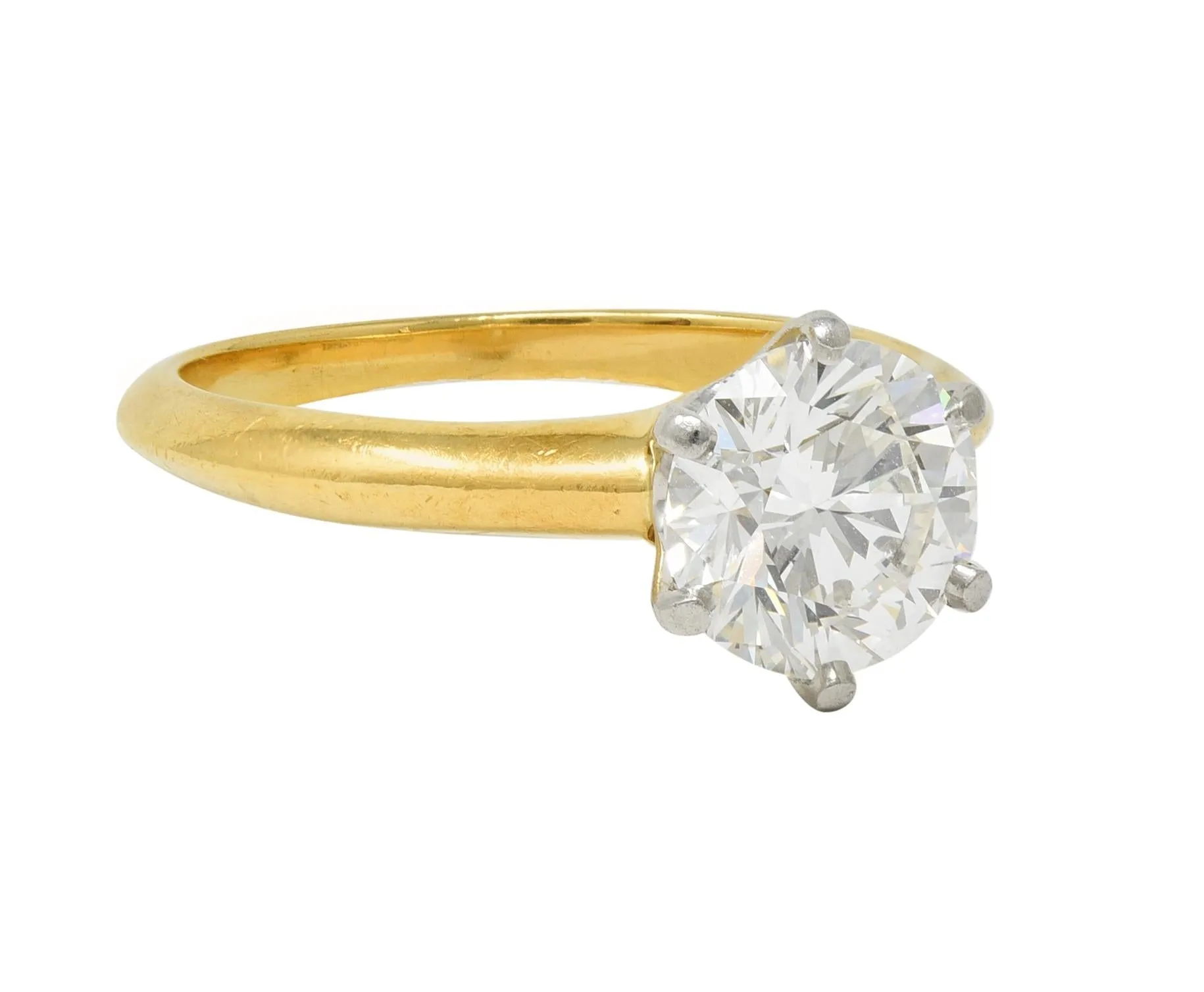 Tiffany & Co. 1.65 CTW Diamond Platinum 18 Karat Yellow Gold Solitaire Engagement Ring GIA