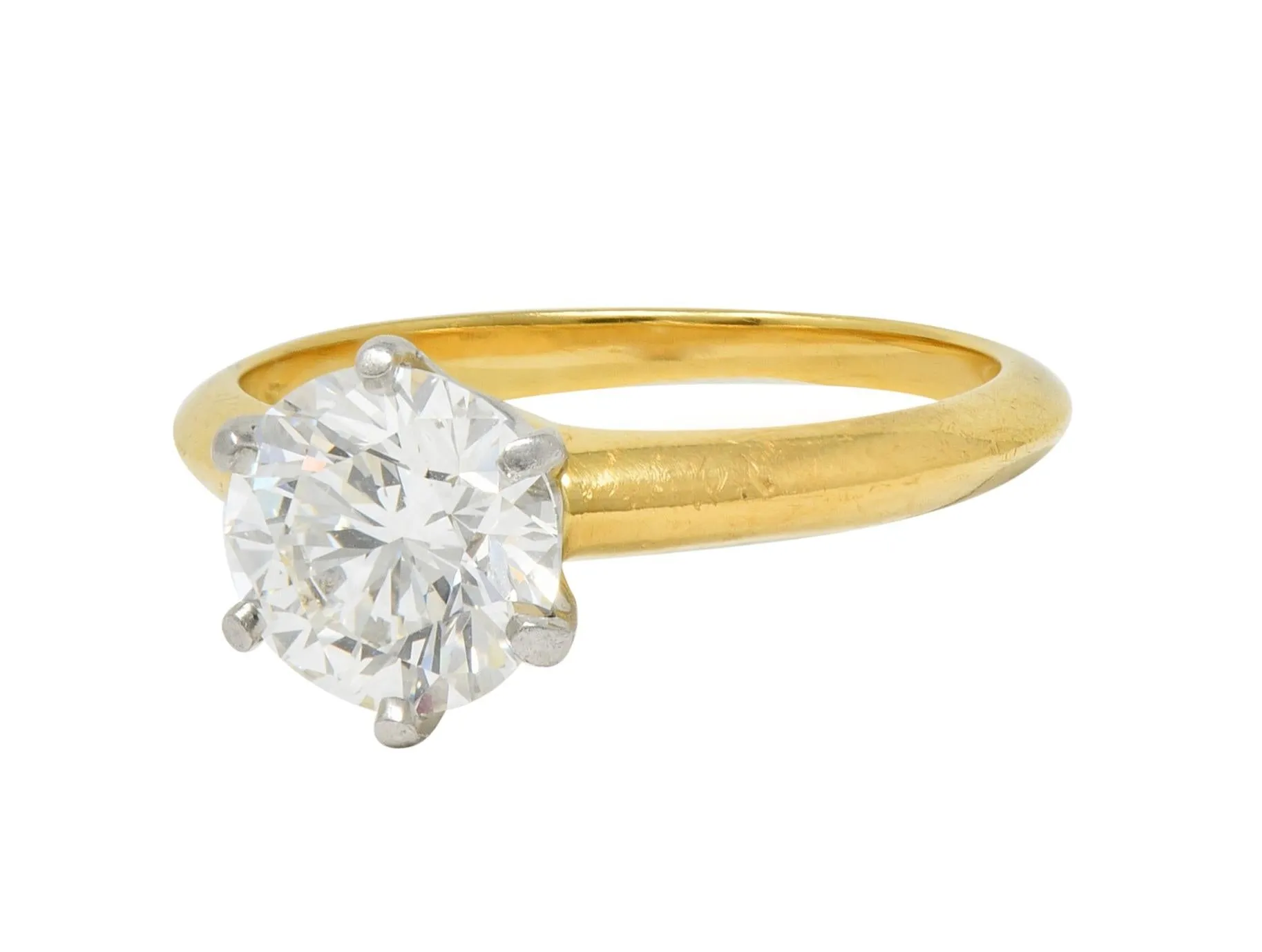 Tiffany & Co. 1.65 CTW Diamond Platinum 18 Karat Yellow Gold Solitaire Engagement Ring GIA