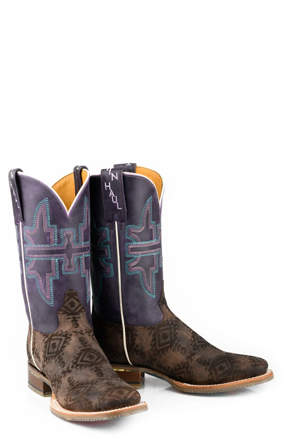 Tin Haul Womens Sizzling Aztec Purple Leather Cowboy Boots