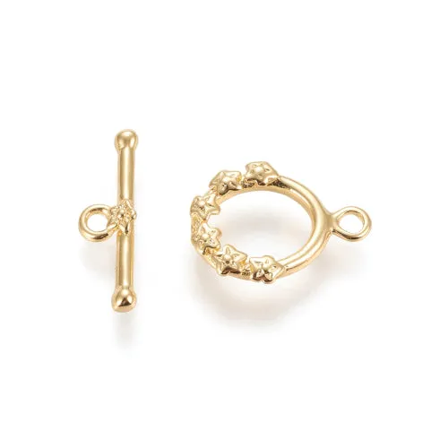 Toggle Clasps, Brass, 18K Gold Plated, Round, Ring, Floral, With Jump Ring, 18mm