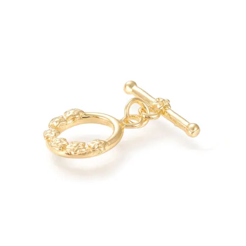 Toggle Clasps, Brass, 18K Gold Plated, Round, Ring, Floral, With Jump Ring, 18mm