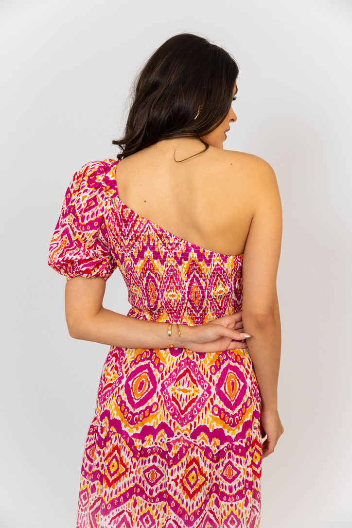 Tribal Smock One Shoulder Maxi Dress