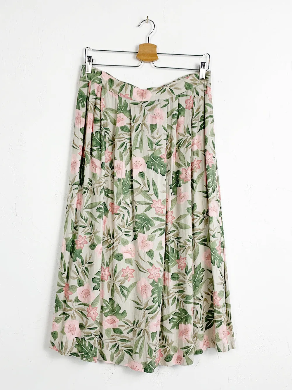 Tropical Floral Rayon Midi Skirt