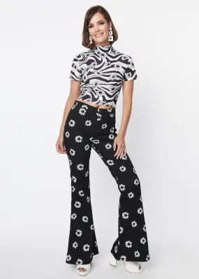 Unique Vintage Smak Parlor Into The Groove Floral 70's Flare Pants Black