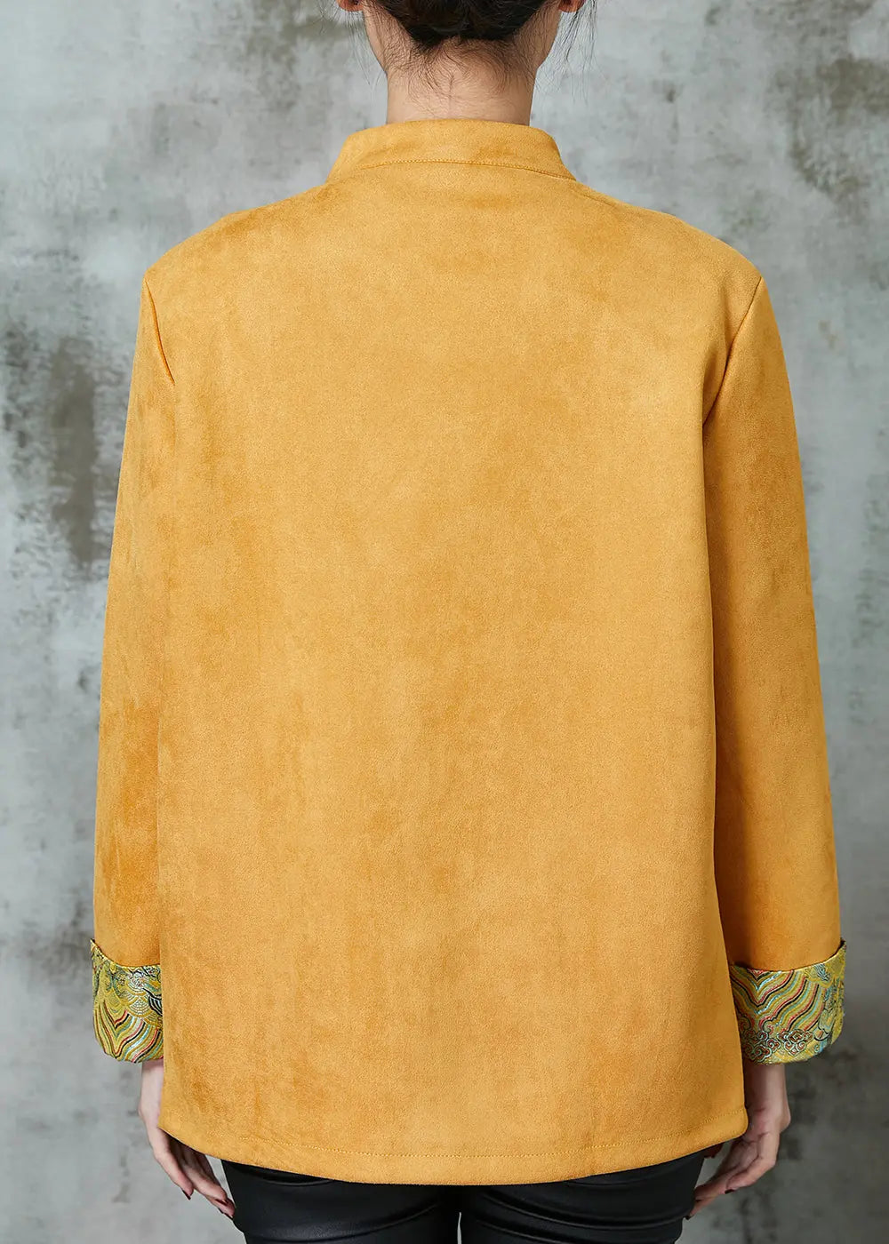 Unique Yellow Pockets Faux Suede Chinese Style Jackets Spring JK1057