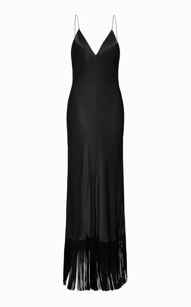 Urchin Fringed Slip Dress | Black