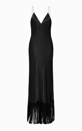 Urchin Fringed Slip Dress | Black