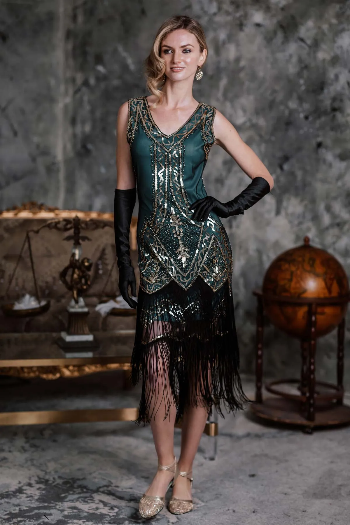 [US Warehouse] Blue 1920s Beaded Fringed Dress