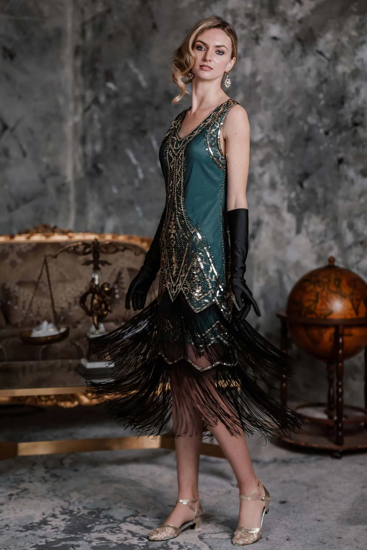 [US Warehouse] Blue 1920s Beaded Fringed Dress