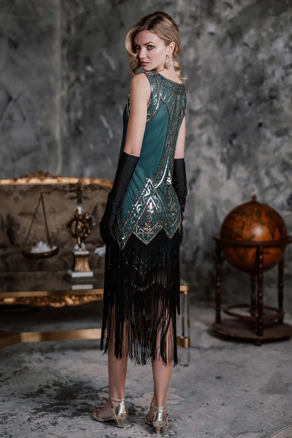 [US Warehouse] Blue 1920s Beaded Fringed Dress