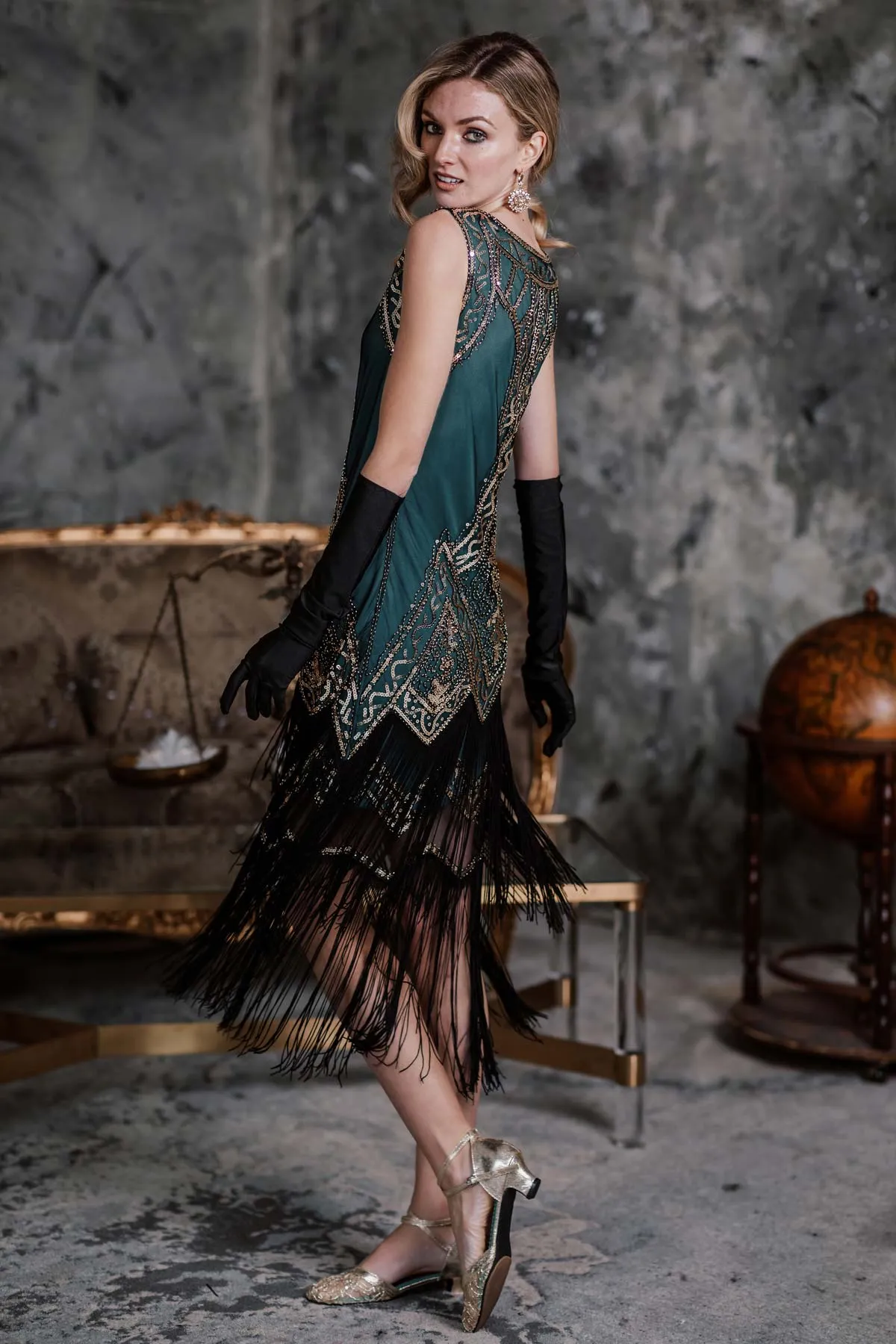 [US Warehouse] Blue 1920s Beaded Fringed Dress