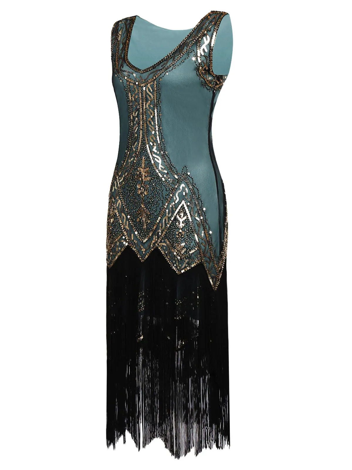 [US Warehouse] Blue 1920s Beaded Fringed Dress