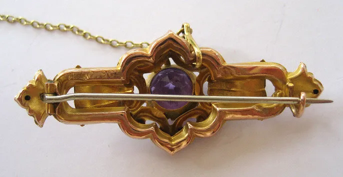 Victorian 9 ct. Yellow and Rose Gold Amethyst Brooch/Pin