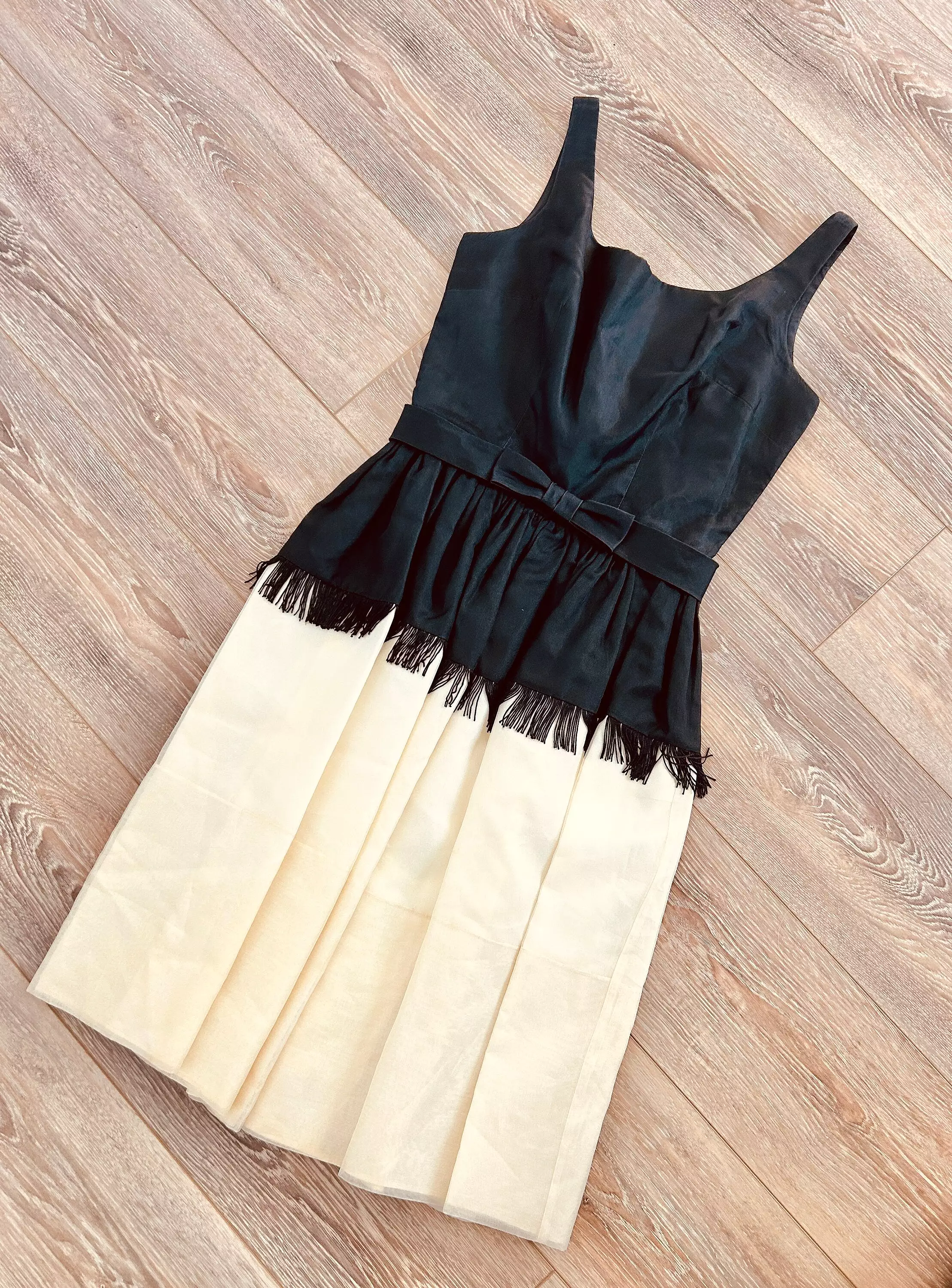 Vintage 1960s Fringe Dress / 60s Retro Black and White Party Dress / Size S