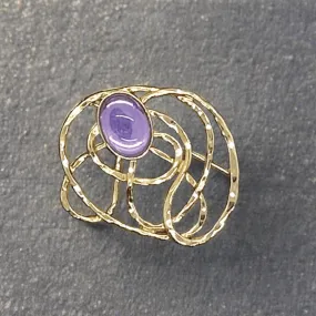 Vintage Avon Golden Web” Brooch with Purple Cabochon Center