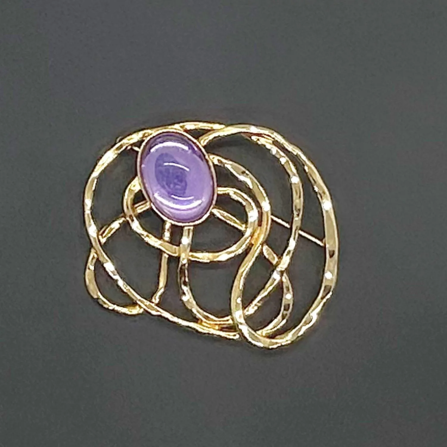 Vintage Avon Golden Web” Brooch with Purple Cabochon Center