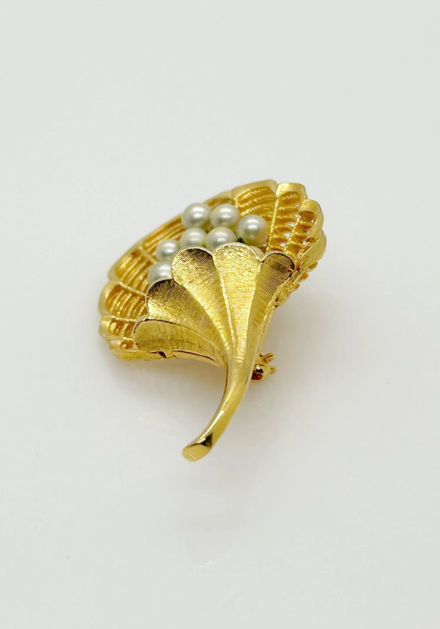 Vintage Faux Pearl Bouquet Brooch with Intricate Metalwork