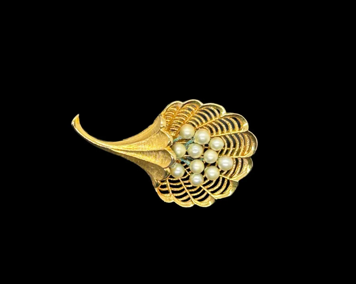 Vintage Faux Pearl Bouquet Brooch with Intricate Metalwork