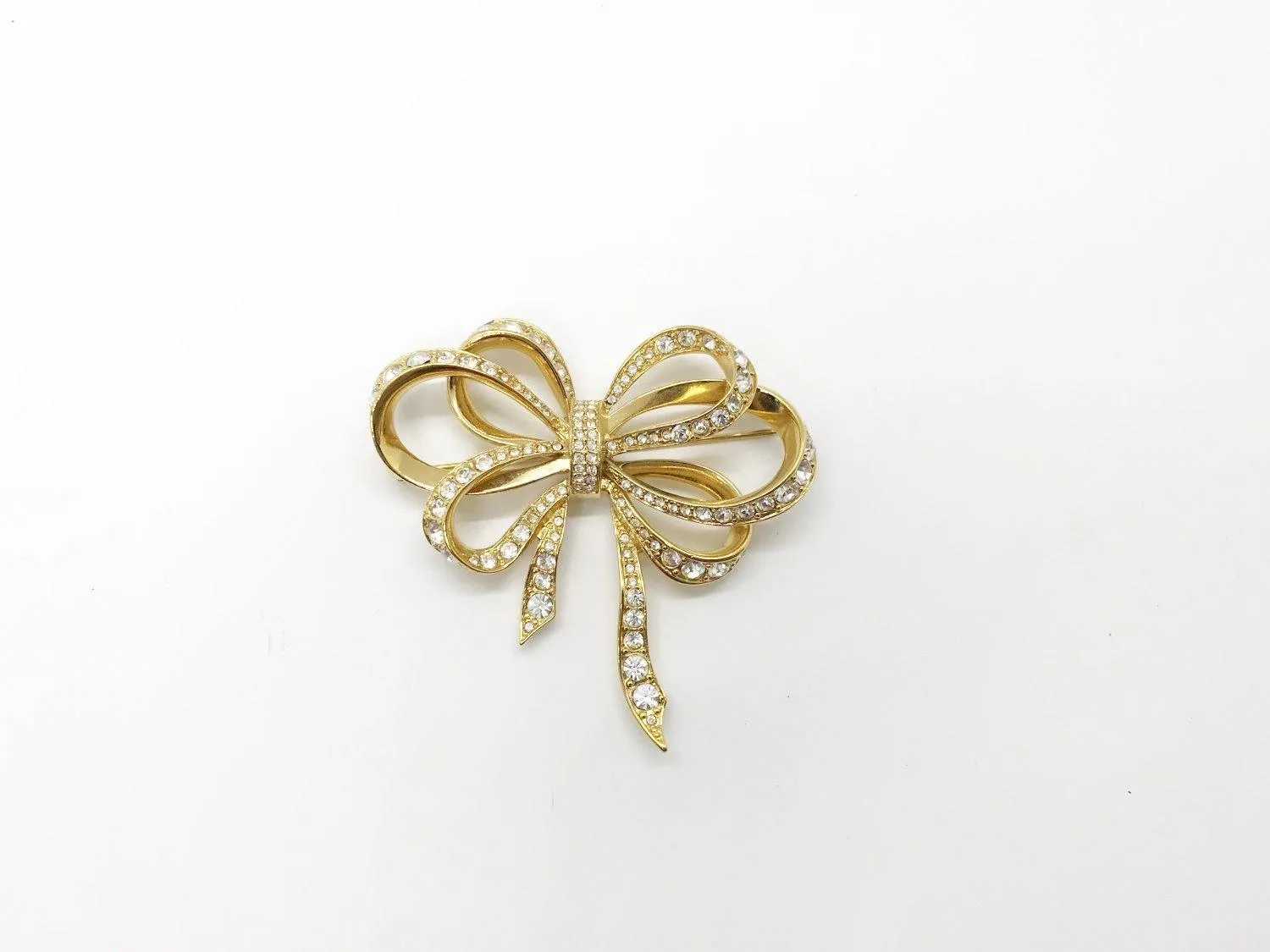 Vintage Flowing Rhinestone Ribbon Bow Brooch by Kenneth Jay Lane for Avon