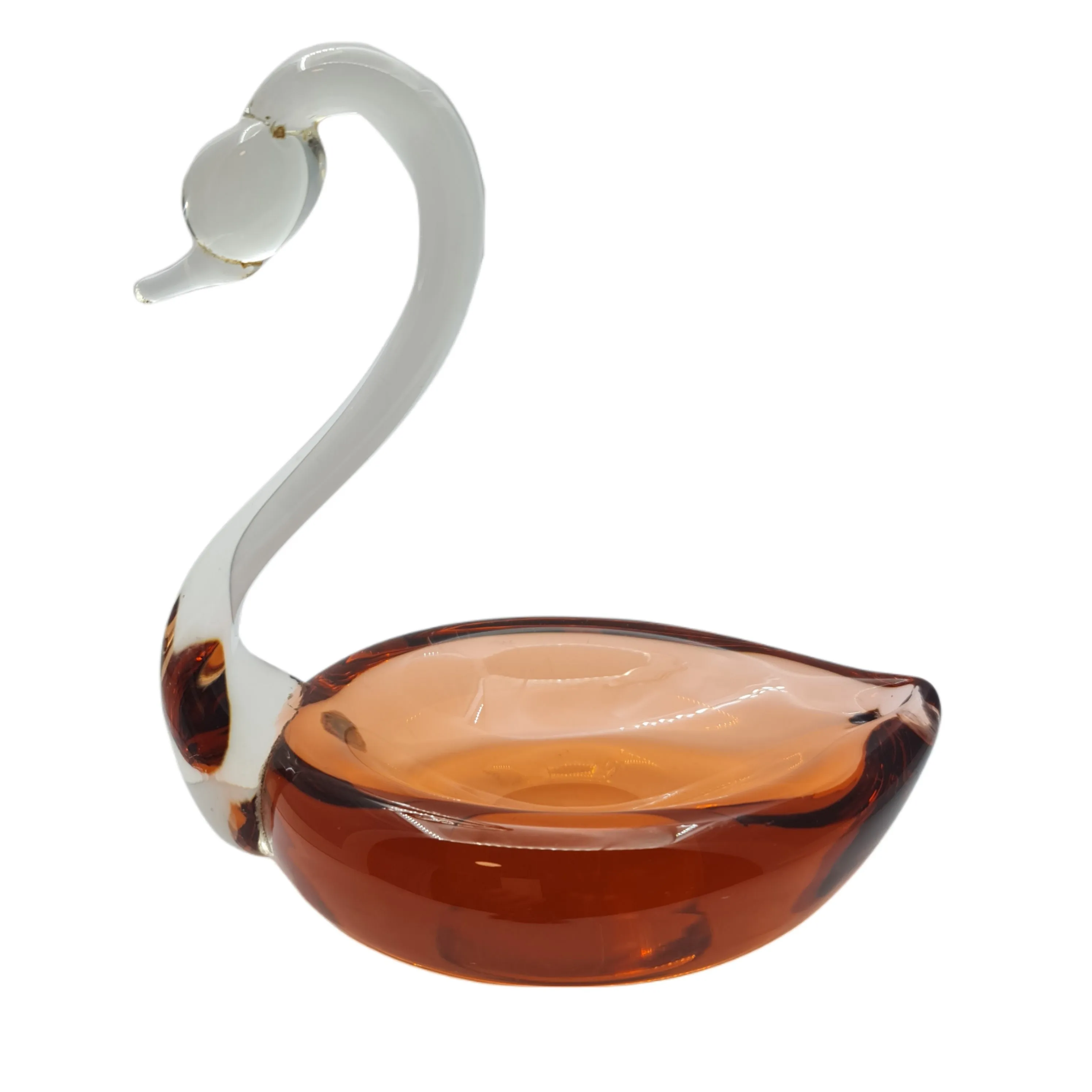 Vintage Glass Swan Ashtray Peach Apricot Orange