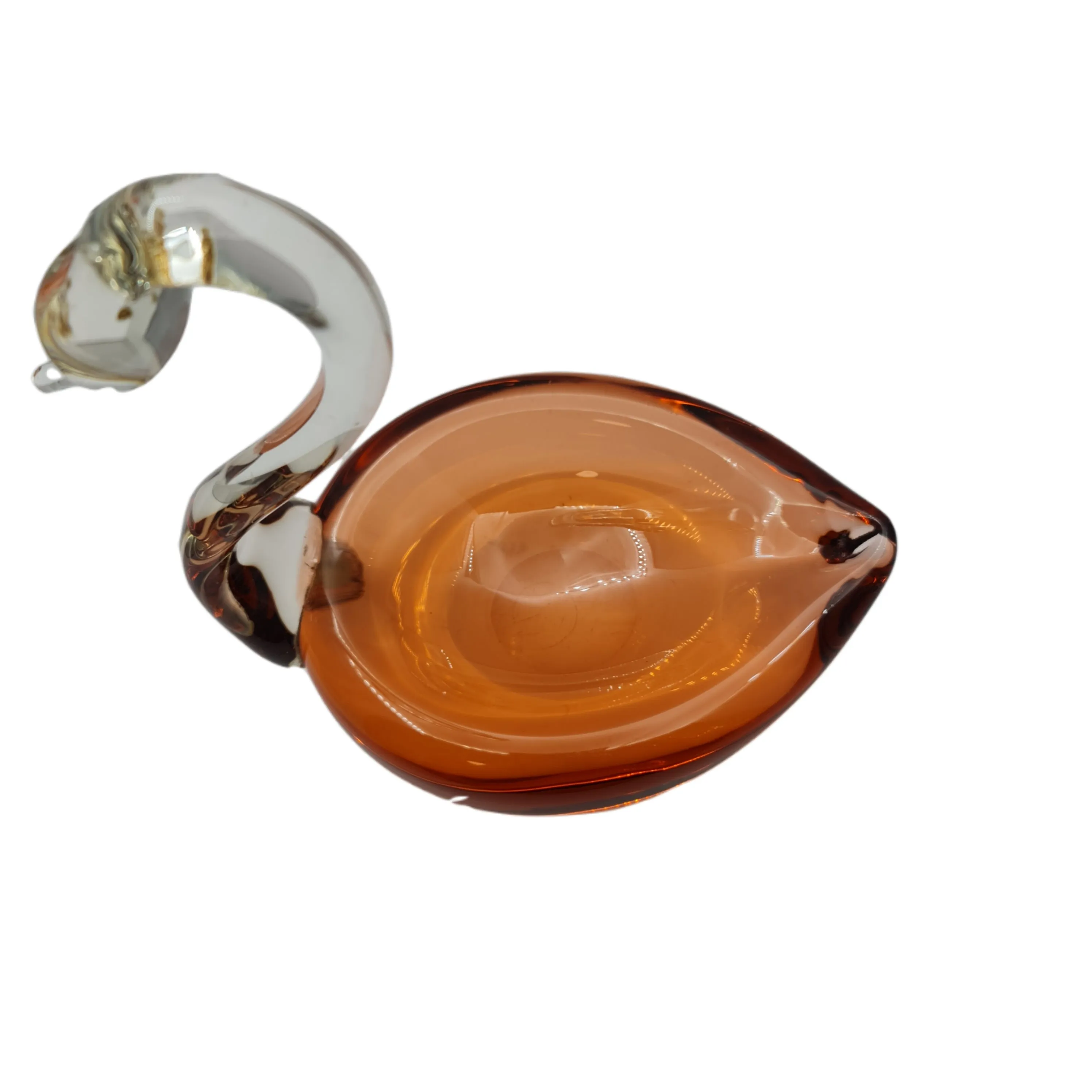 Vintage Glass Swan Ashtray Peach Apricot Orange