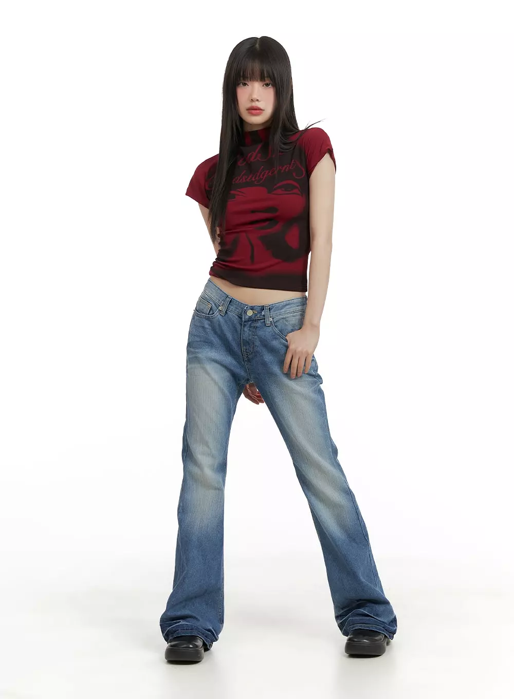 Washed Low Waist Bootcut Jeans CA412