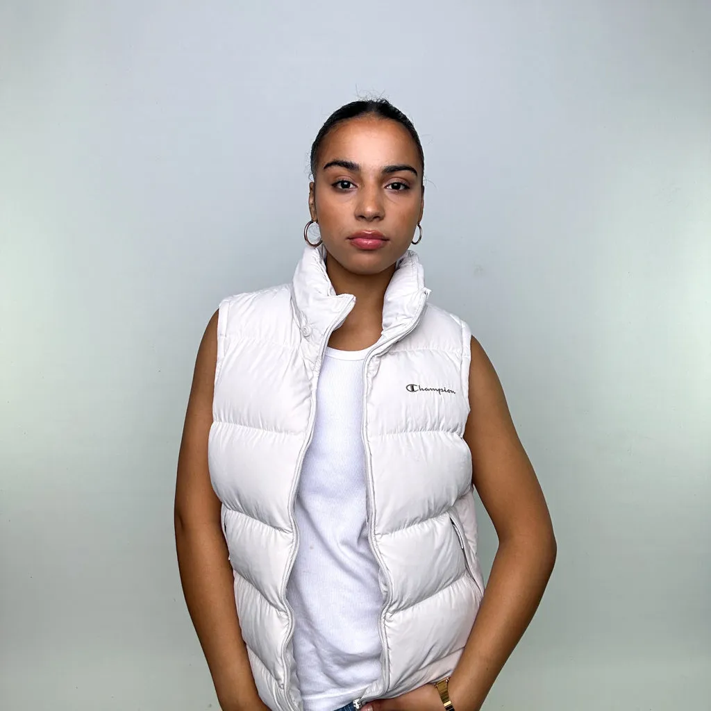 White 90s Champion Puffer Jacket Coat Gilet (M)