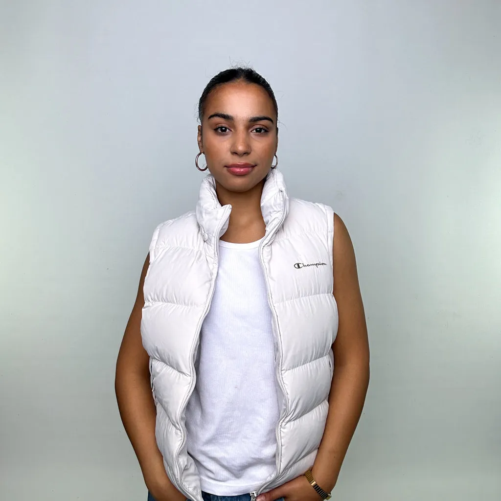 White 90s Champion Puffer Jacket Coat Gilet (M)