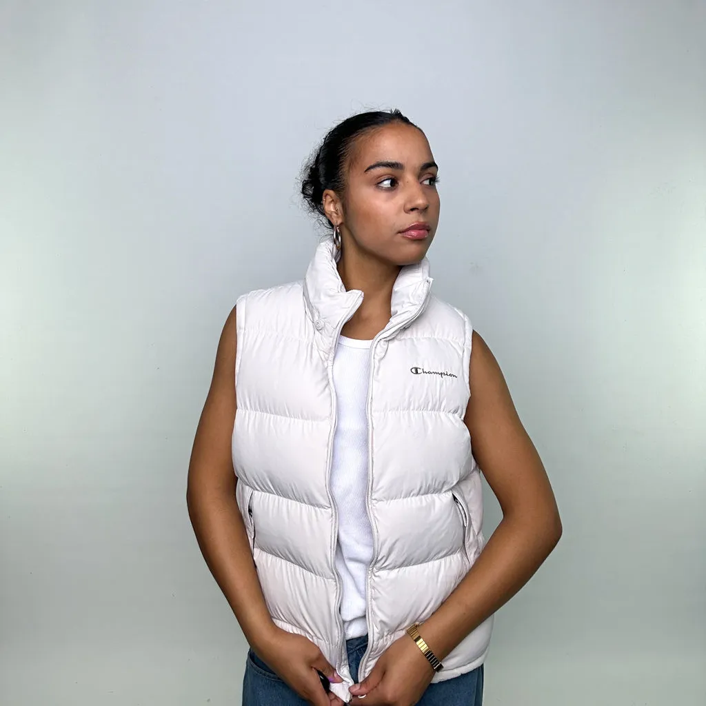 White 90s Champion Puffer Jacket Coat Gilet (M)