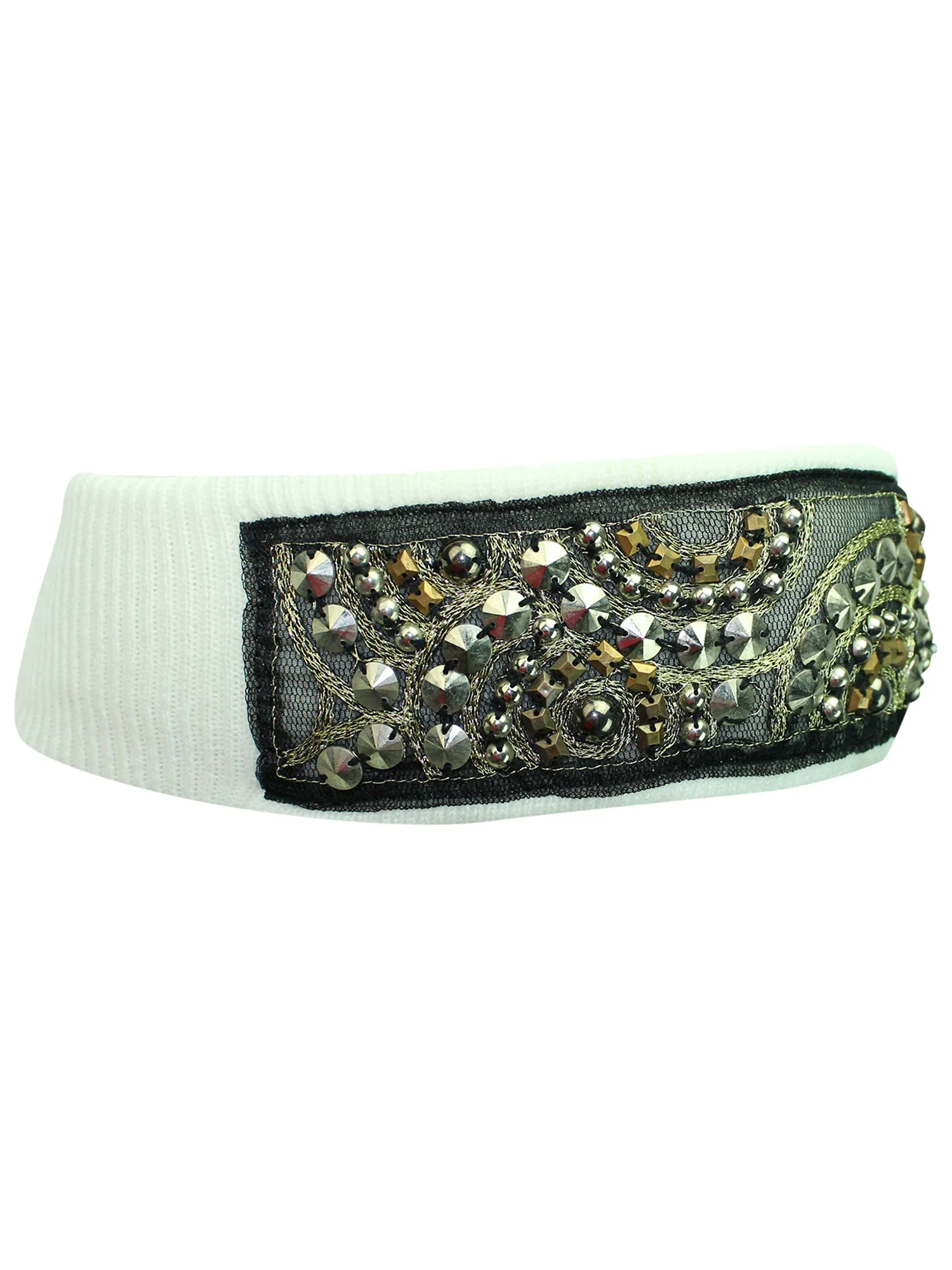 White Bohemian Style Beaded & Studded Headband