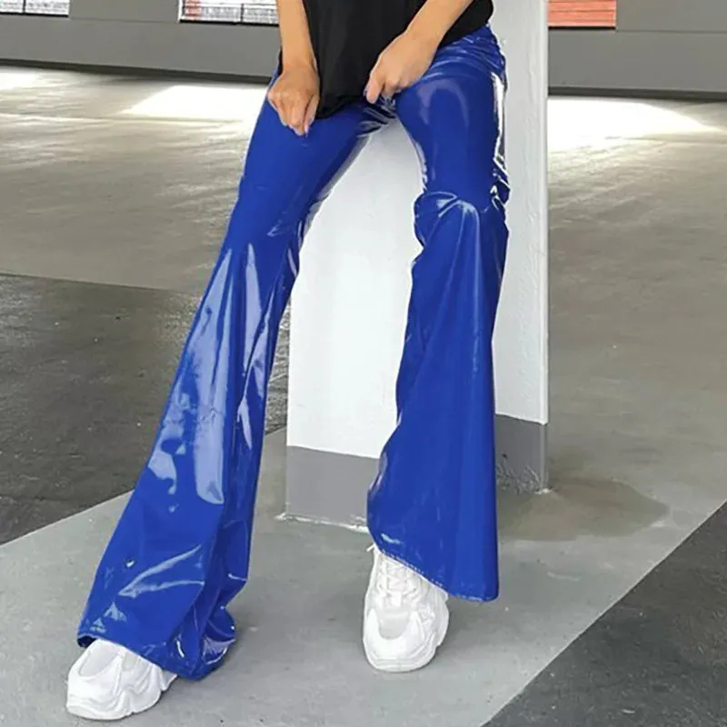 Women's Club Style Shiny Solid Color Wide Leg High Waist Flare Pants