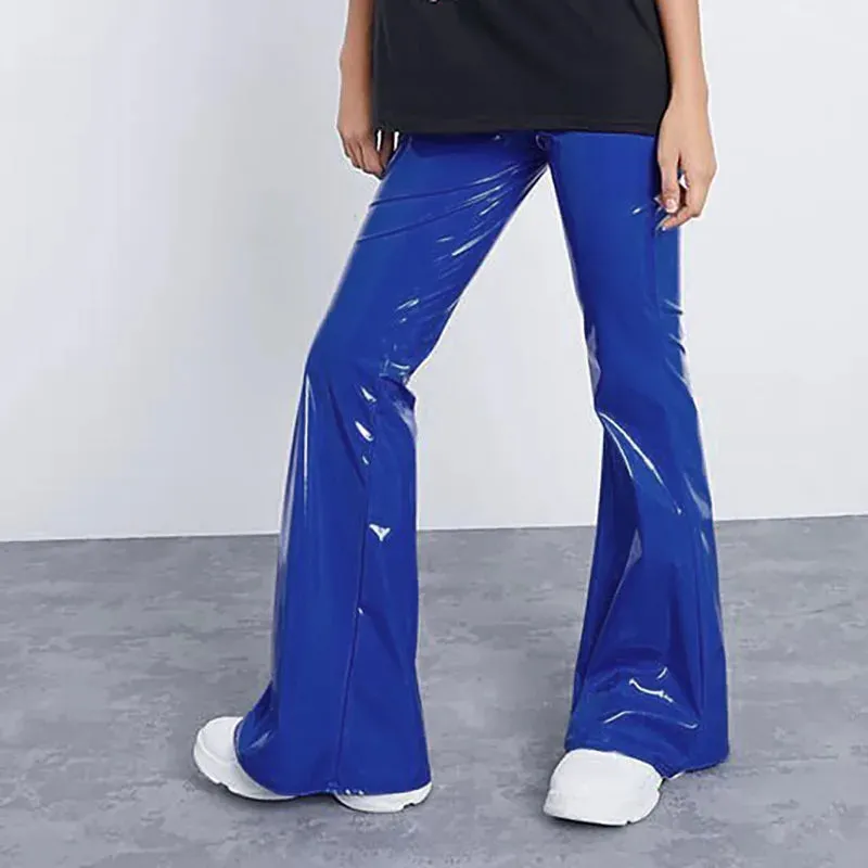 Women's Club Style Shiny Solid Color Wide Leg High Waist Flare Pants