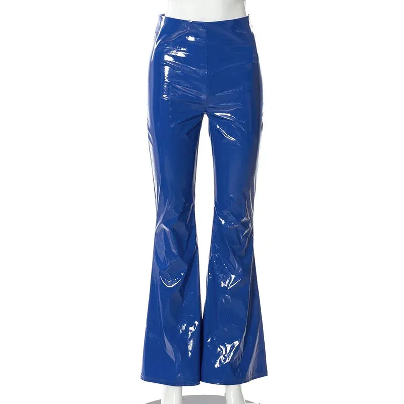 Women's Club Style Shiny Solid Color Wide Leg High Waist Flare Pants