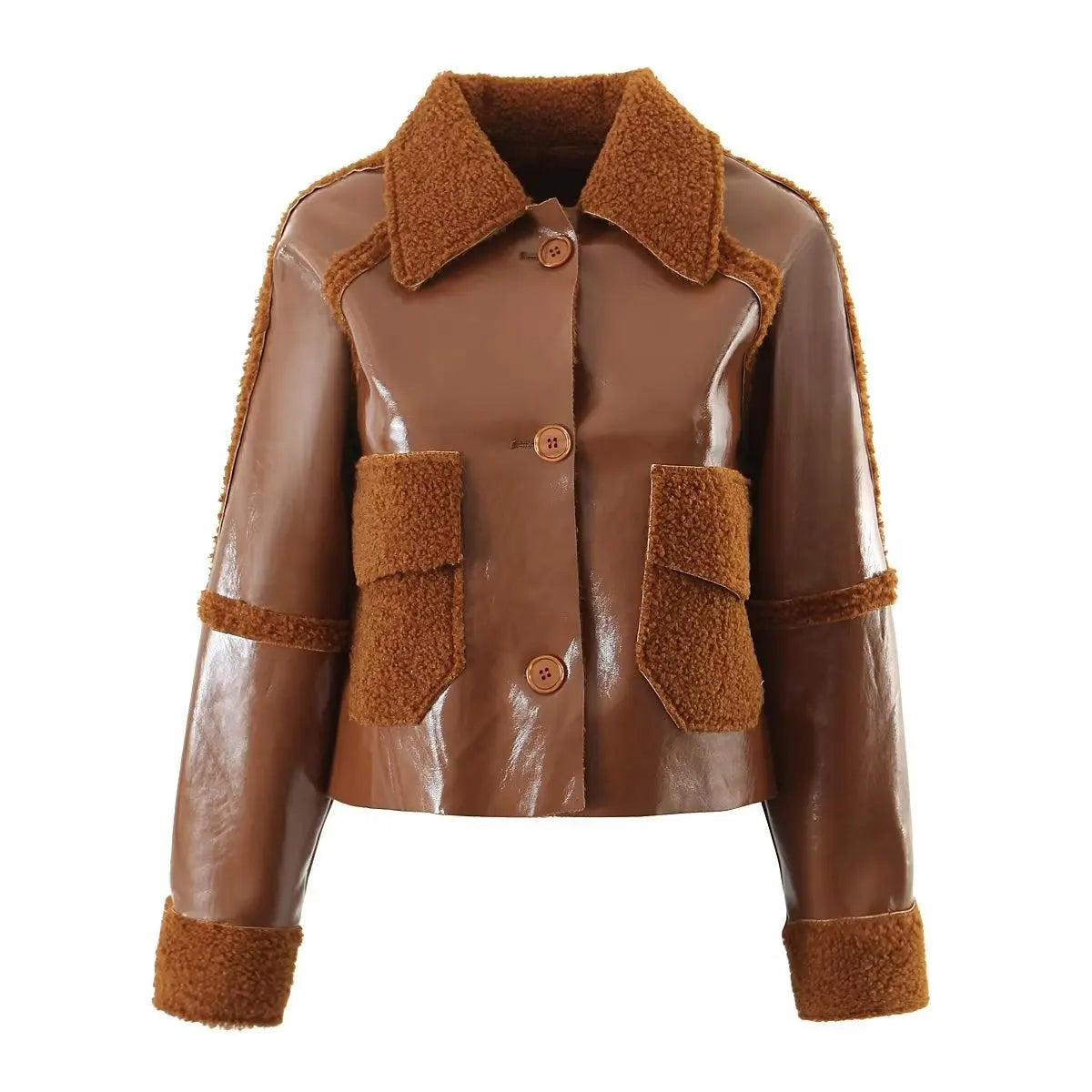 Womens Faux leather Soft Shell Short Coat Pu Leather Easy Jackets For Spring or Fall