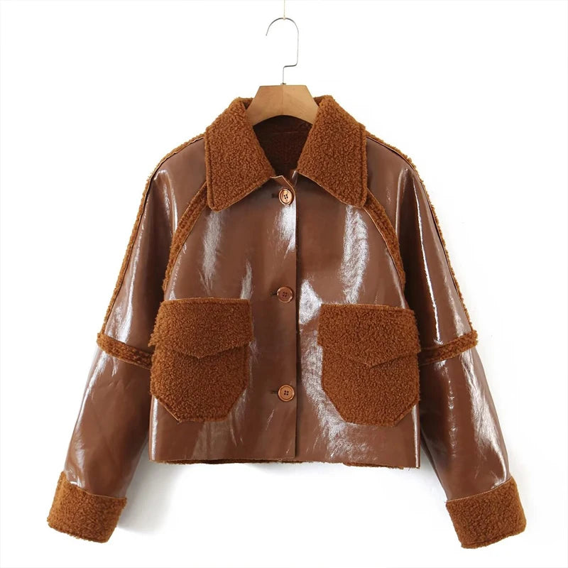 Womens Faux leather Soft Shell Short Coat Pu Leather Easy Jackets For Spring or Fall