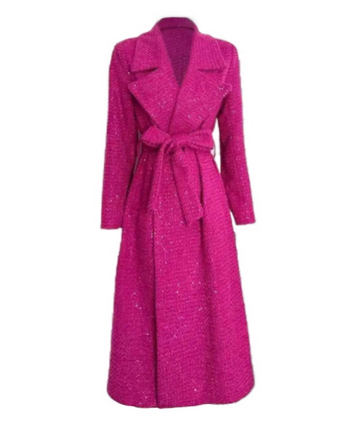 Woolen Tweed Sequin Long Lapel Midi Coat