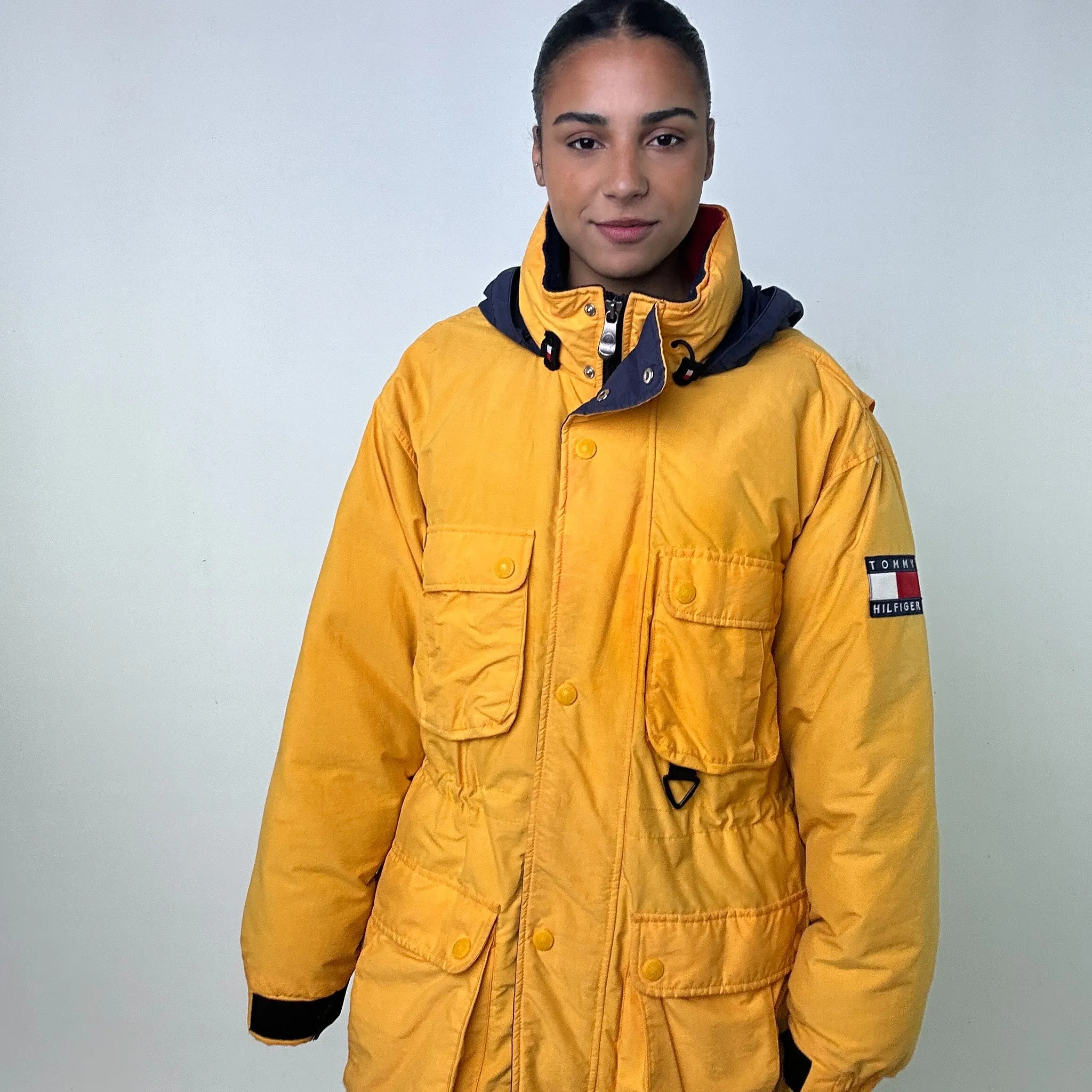 Yellow 90s Tommy Hilfiger Sailing Puffer Jacket Coat (XL)