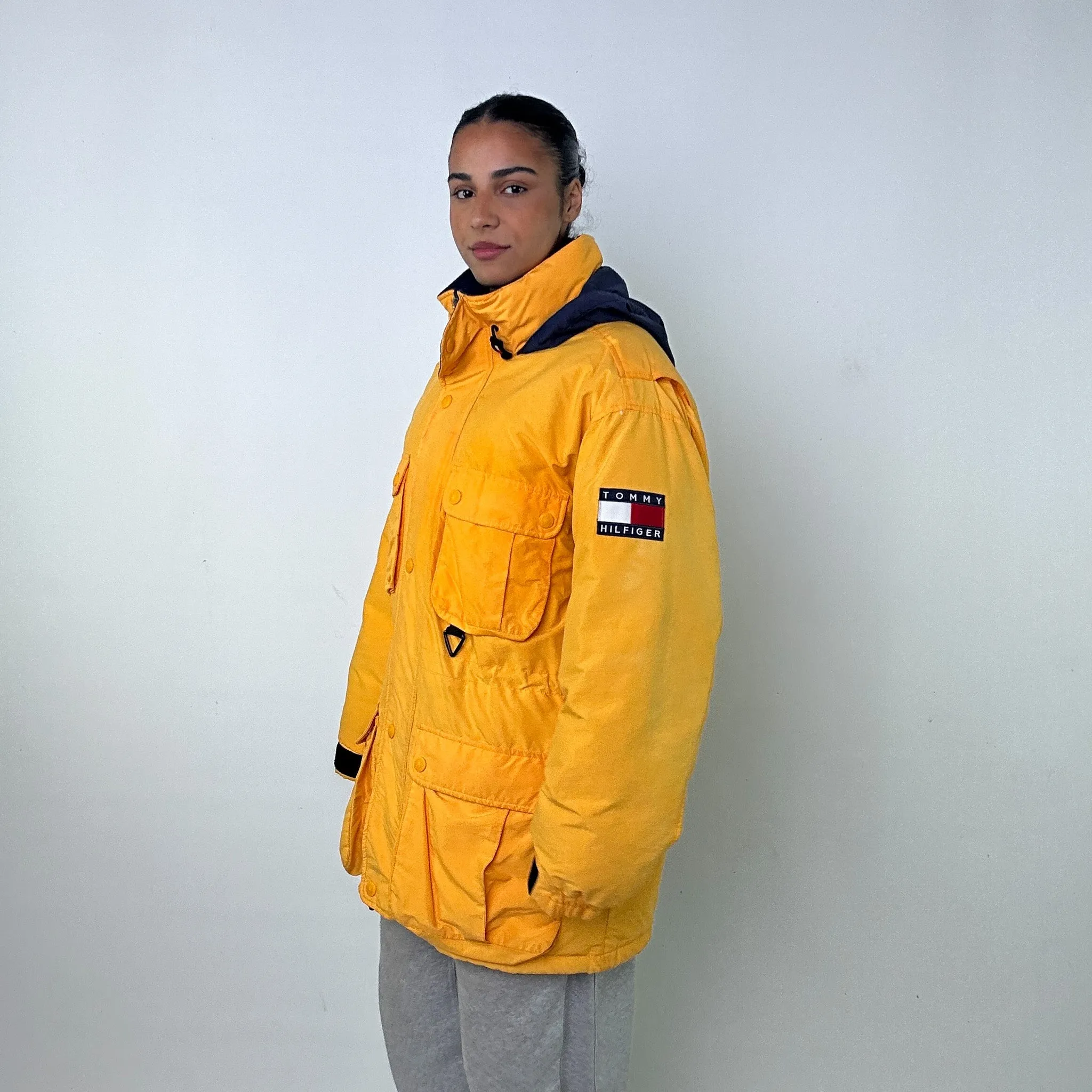 Yellow 90s Tommy Hilfiger Sailing Puffer Jacket Coat (XL)