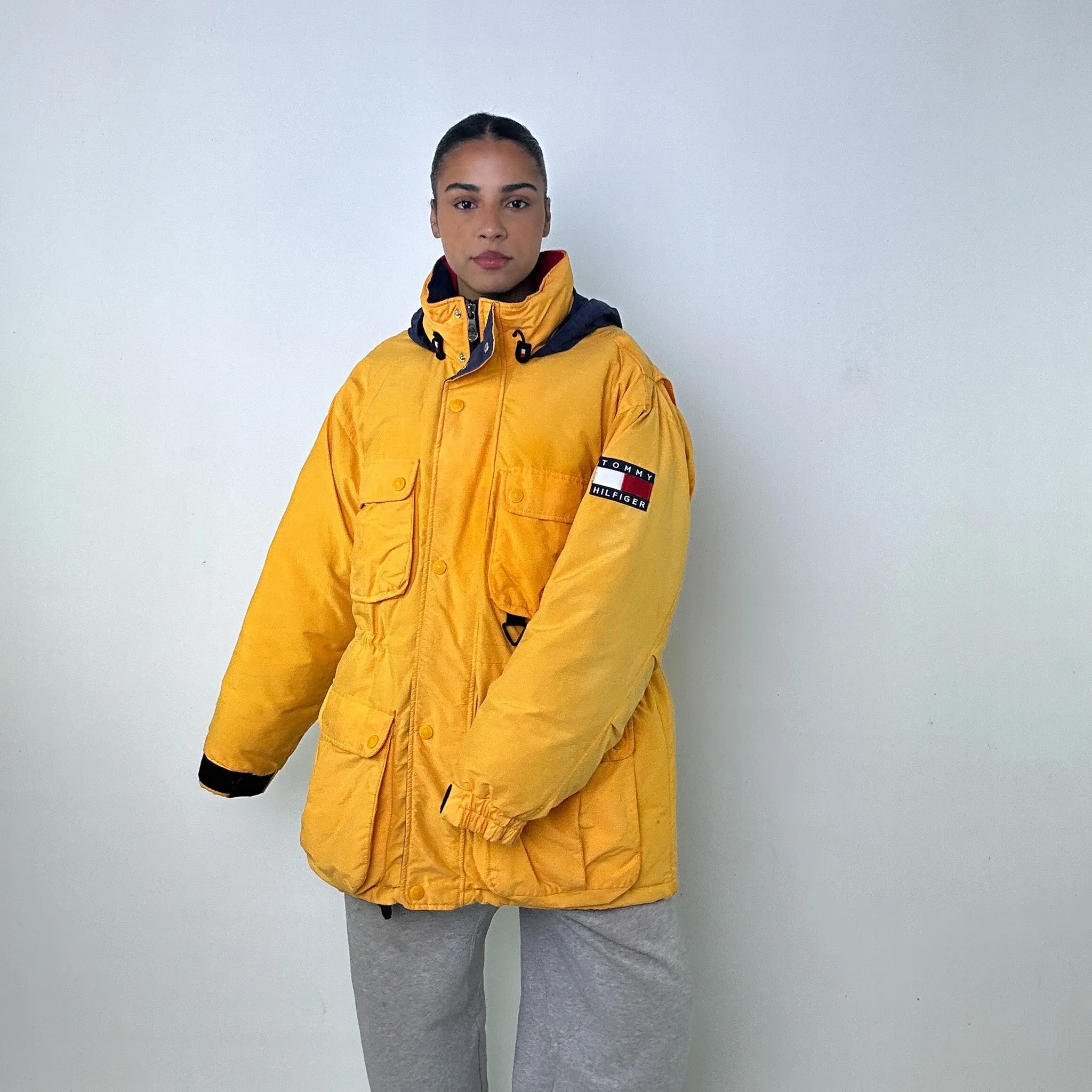 Yellow 90s Tommy Hilfiger Sailing Puffer Jacket Coat (XL)