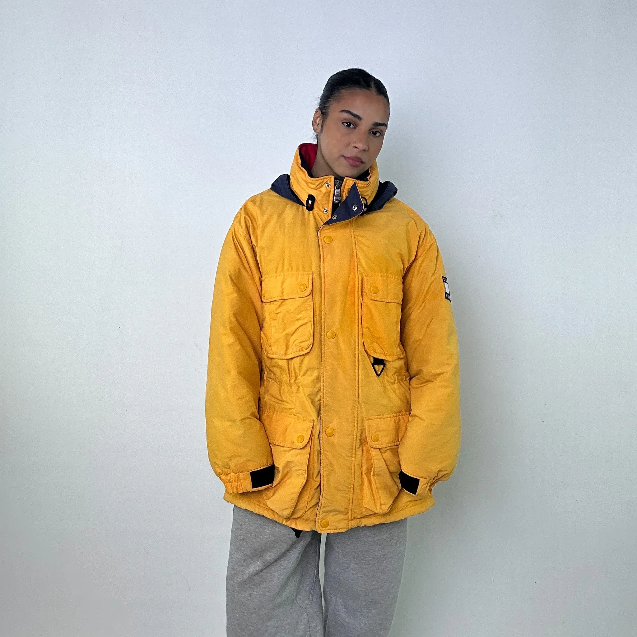 Yellow 90s Tommy Hilfiger Sailing Puffer Jacket Coat (XL)