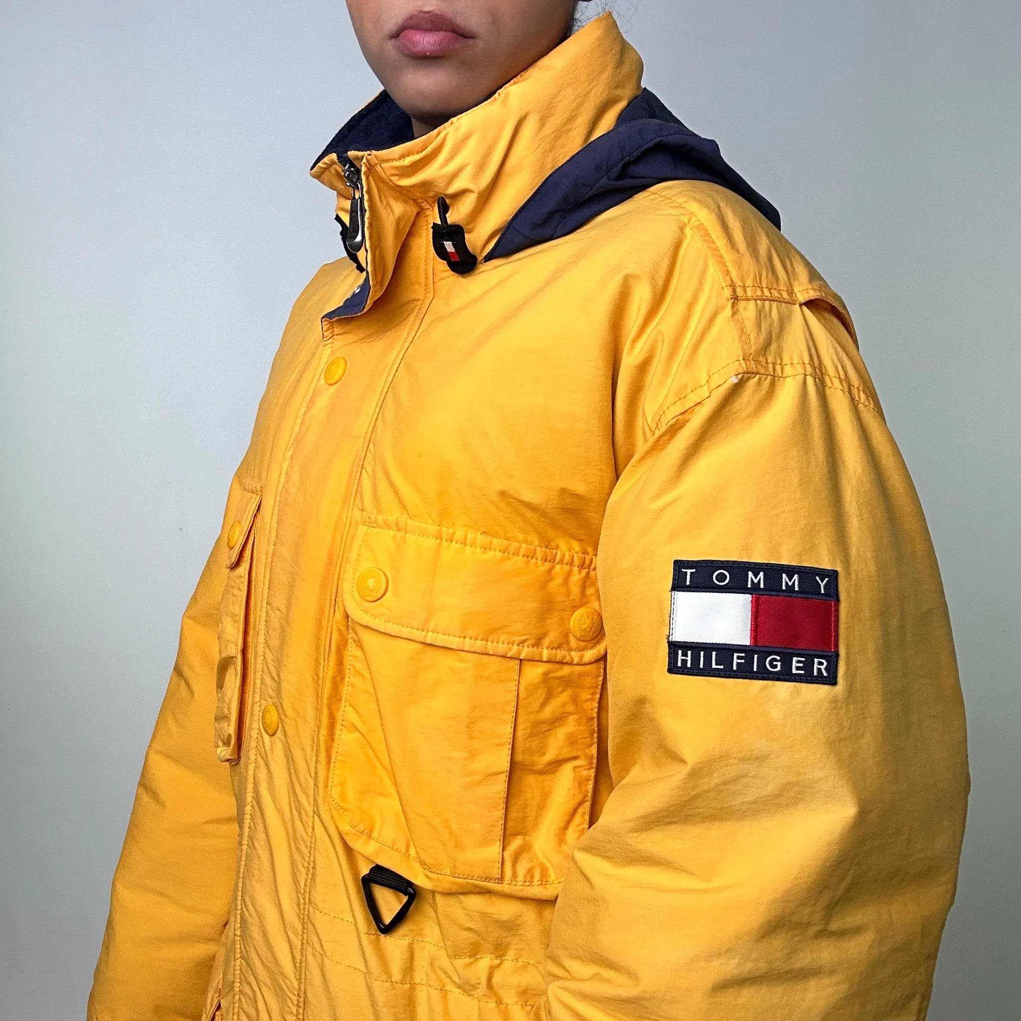 Yellow 90s Tommy Hilfiger Sailing Puffer Jacket Coat (XL)